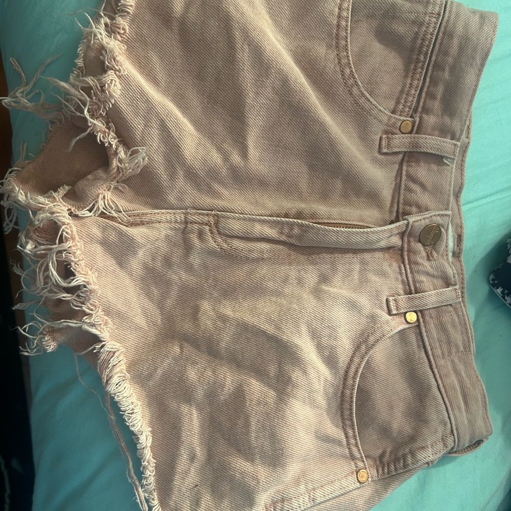 Wrangler Pink Jean Shorts Distressed Mid-Thigh